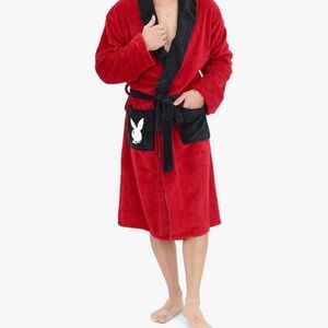 Play Boy Men’s Robe  Soft Plush Fleece Robe Shawl Collar Belt Pockets 1 Size New